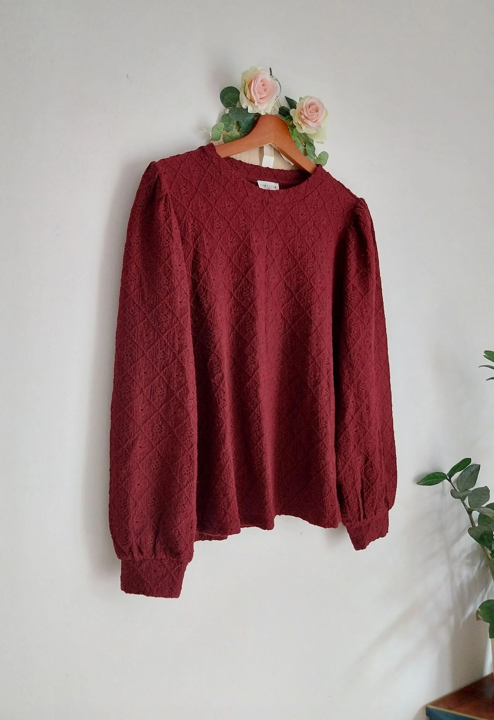 Camiseta de media temporada texturizada y ajurada burdeos Cyrillus Talla 36/38 – photo 3